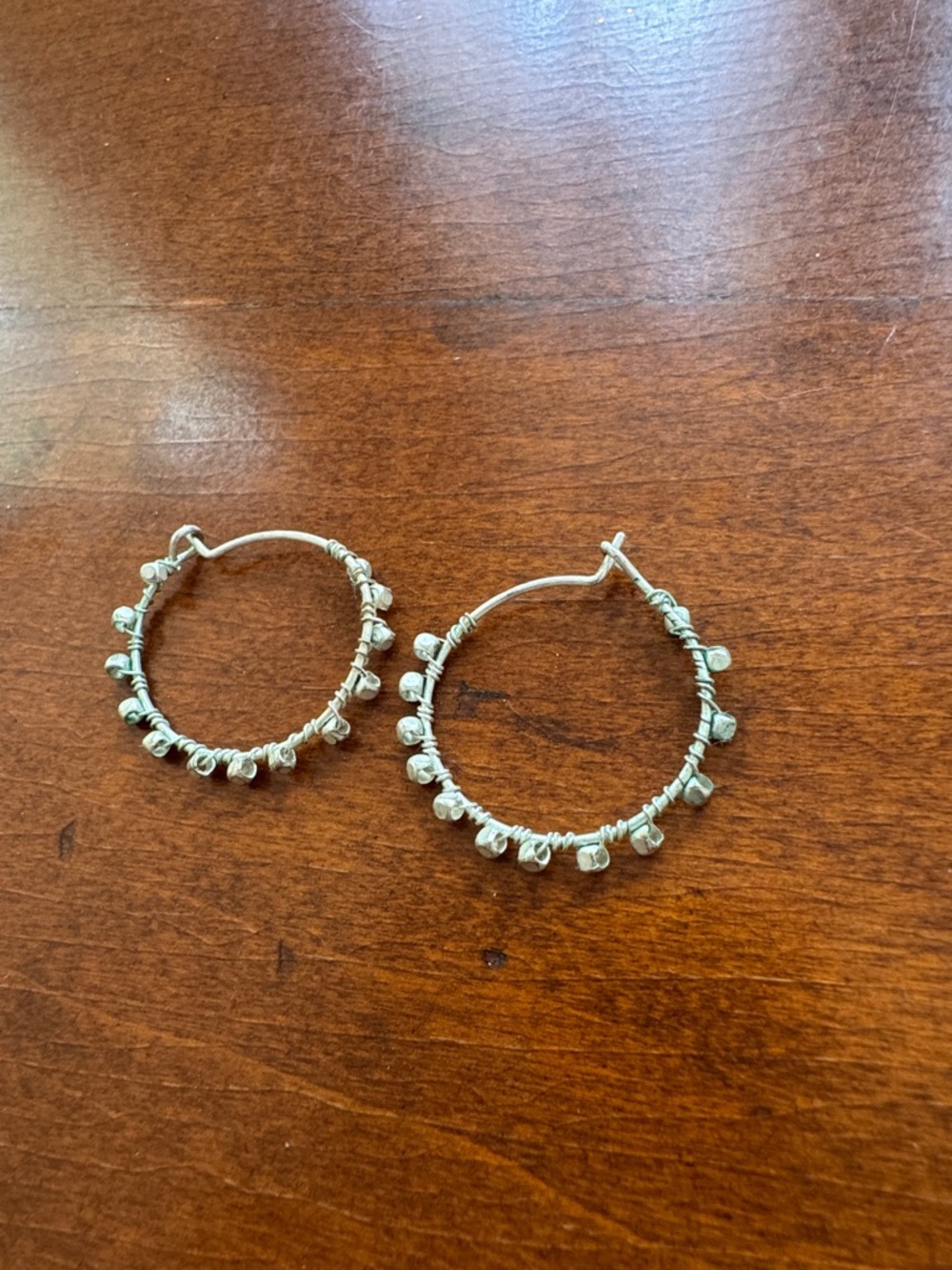 Silver Hoop Earrings with Bead Accents